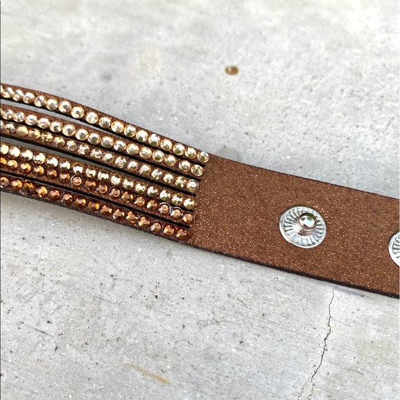 GUESS double wrap bracelet faux leather rhinestone ombré copper cuff metallic - Picture 7 of 8